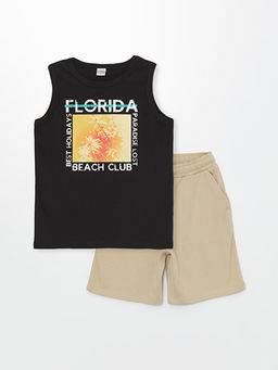 Bisiklet Yaka Bask?l? Erkek ?ocuk Atlet ve ?ort