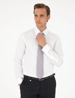 Beyaz %100 Pamuk Parlak Saten Slim Fit Uzun Kollu Basic G_mlek