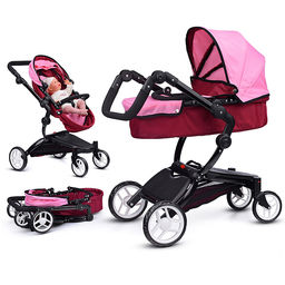 Коляска для кукол металлическая, регулируемая ручка, с корзиной, цвет розовый, в пакете