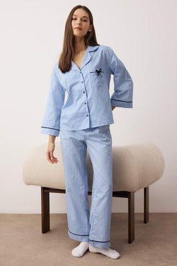 Mavi Cizgili Poplin Dokuma Pijama Tak?m? THMAW26PT00101 - Trendyolmilla фото 2