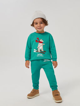 Bisiklet Yaka Uzun Kollu Bask?l? Erkek Bebek Sweatshirt ve E?ofman Alt 2li Tak?m