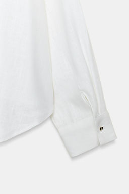 CAMISA CON LINO BAJO ABULLONADO / Blanco - Zara фото 8
