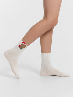 Цена за 5 пар! Носки детские белые с узором в виде мишки