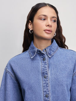 Джинсовая рубашка на пуговицах / Zarina  фото 6