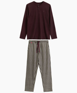ATLANTIC NMP-394 Пижама мужская Check винный + серый фото 2