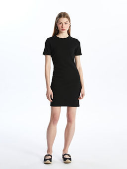 Bisiklet Yaka D?z K?sa Kollu Elbise