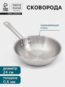 Сковорода Hanna Knövell, d=24 см, h=6 см, толщина стенки 0.6 мм, индукция, дно al+fe+al, нержавеющая сталь, серебристая