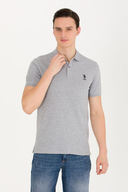 Мужская серая меланжевая базовая футболка с воротником поло - U.s. polo assn фото 13