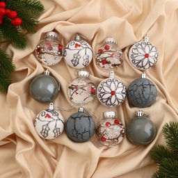 Ёлочные игрушки Мелодия, шары новогодние, d=6 см, набор 12 шт., ассорти, белый серый