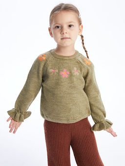 Bisiklet Yaka Nak??l? K?z Bebek Triko Kazak