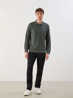 Polo Yaka Uzun Kollu Erkek Sweatshirt