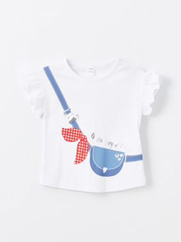 Bisiklet Yaka Bask?l? K?z Bebek Bluz ve ?ort Etek 2li Tak?m