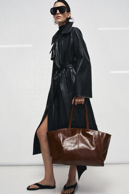 SHOPPER PIEL PESPUNTES / Tostado oscuro - Zara фото 2