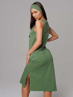 Трикотажная удлиненная туника с разрезами хаки КТ-18 (125)