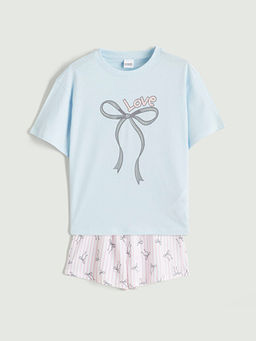 Fiyonk Bask?l? K?z ?ocuk ?ortlu Pijama Tak?m?