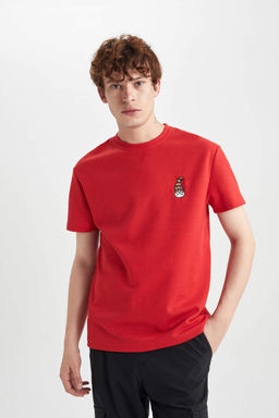 Новогодняя тематическая футболка обычного кроя с круглым вырезом и короткими рукавами из плотной ткани с принтом - Defacto фото 3