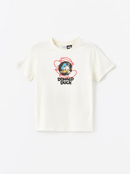 Bisiklet Yaka Donald Duck Bask?l? K?sa Kollu Erkek ?ocuk Ti??rt