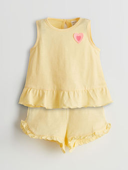 Kalp Bask?l? K?z Bebek Bluz ve ?ort 2li