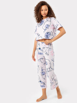 Комплект женский (футболка, бриджи) белого цвета с ламами