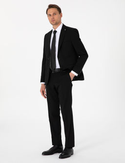 Siyah Slim Fit _izgili Tak_m Elbise