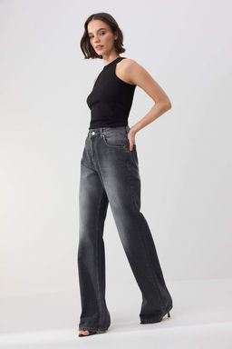 Trendyolmilla Wardrope Essentials Antrasit DOKUMLU Yuksek Bel Wide Leg Jeans TWOSS26JE00128