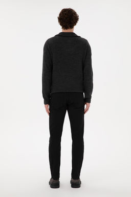 Erkek Slim Fit Siyah Kanvas Pantolon