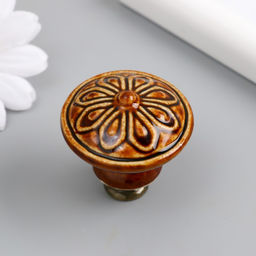 Ручка для шкатулки керамика, металл «Цветок», кофе, 3.9×3.9×3.1 см