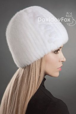 Шапка Сноп норка орнамент белая