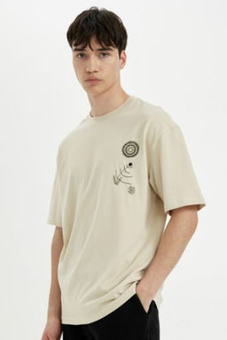 Comfort Regular Fit Rahat Kal?p Bisiklet Yaka Bask?l? K?sa Kollu Tisort
