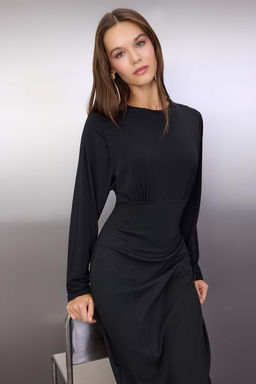 Siyah Duz Ustu Dokumlu Bodycon Midi Orme Elbise TWOAW26EL00200 - Trendyolmilla фото 2