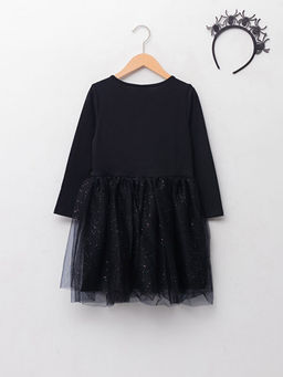 Bisiklet Yaka Bask?l? Uzun Kollu K?z ?ocuk Elbise ve Ta? - Waikiki фото 2