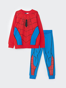 Bisiklet Yaka Spiderman Bask?l? Uzun Kollu Erkek ?ocuk Sweatshirt ve E?ofman Alt?