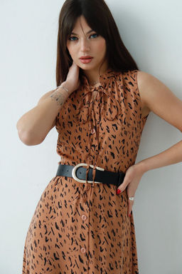 Martichelli Шёлковое платье, как из к/ф Красотка, светло-коричневое с принтом  фото 11