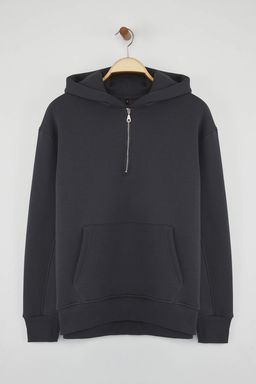 Antrasit Oversize/Genis Kesim Fermuarl? Kapusonlu Ici Polarl? Basic Sweatshirt TMNAW25SW00050
