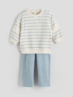 ?izgili Erkek Bebek Sweatshirt ve Kadife Pantolon