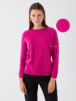 Bisiklet Yaka Kendinden Desenli Uzun Kollu Kad?n Triko Kazak