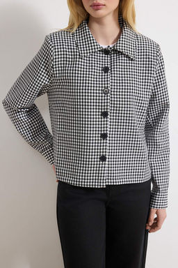 Siyah Beyaz Mini Ekoseli Dugmeli Astarl? Rahat Kal?p Ceket TWOSS26CE00017 - Trendyolmilla фото 3