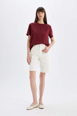 Женская повседневная базовая футболка с круглым вырезом стандартного кроя премиум-класса с короткими рукавами - Defacto фото 2