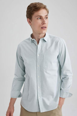 Regular Fit Oxford Uzun Kollu Gomlek - Defacto фото 2