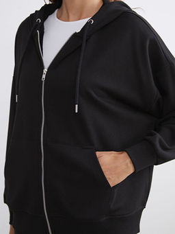 Kap??onlu Oversize Kad?n Fermuarl? Sweatshirt