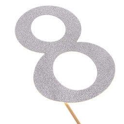 Цена за 6 шт. Топпер в торт 8, цвет серебро - Страна карнавалия фото 2
