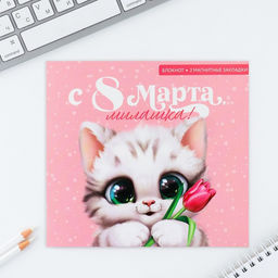 Цена за 2 шт. Подарочный набор,: блокнот и магнитные закладки 2 шт. «Милашка, с 8 марта!»