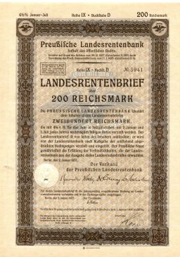 Облигация 4,5% 200 рейхсмарок 1937 года Германия