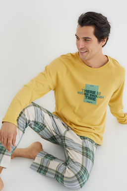 TRENDYOL MAN Sar? Regular Fit Ekose Orme Pijama Tak?m? TMNAW25PT00062 - Trendyolmilla фото 3