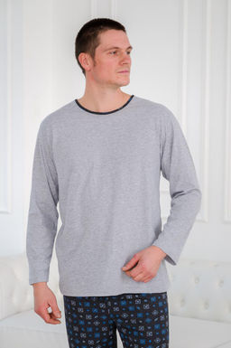 Пижама мужская из футболки с длинным рукавом и брюк из кулирки Генри антрацит макси - Амадэль фото 8