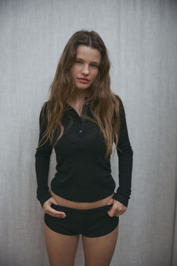 CAMISETA PUNTO MEZCLA ALGOD?N BOTONES / Negro - Zara фото 2