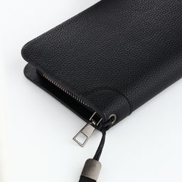 Портмоне мужское, с ручкой, на молнии, отдел для карт, монет, чёрное