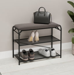 Подставка для обуви "Гранада 23_НБК" с сиденьем нубук (Черный)