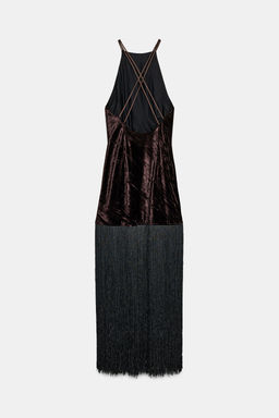 VELVET FRINGED MIDI DRESS - Zara фото 10