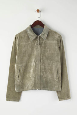 Bej Suet Gorunumlu Flok Bask?l? Regular Denim Ceket TWOAW26CE00050 - Trendyolmilla фото 5
